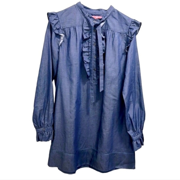 Blue Ruffle Long Sleeve Dress - Picture 3 of 4